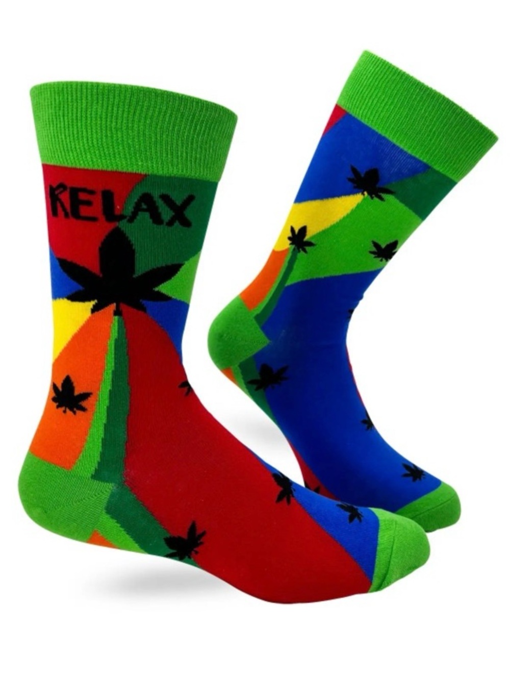 •Just Relax • Colorful 420 Enthusiast Novelty Crew Leaf Socks